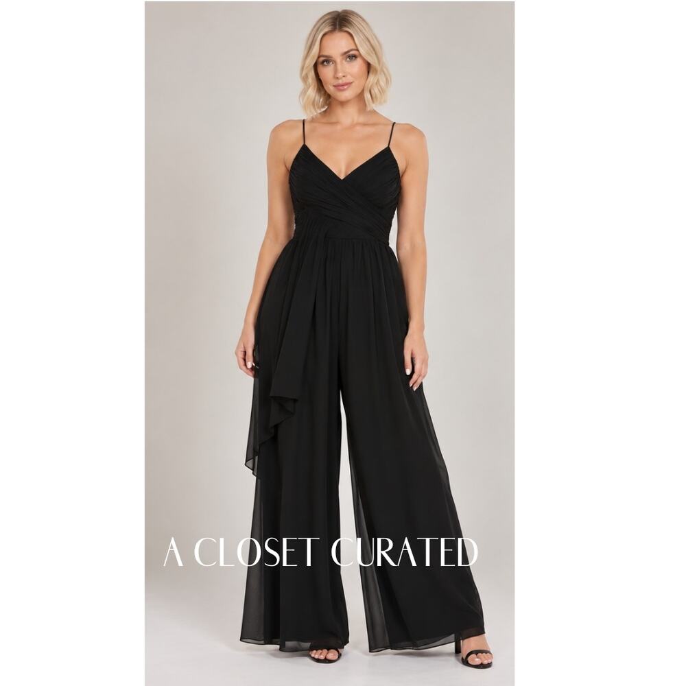 Mac Duggal Chiffon Jumpsuit XS Black NWT Style 70100